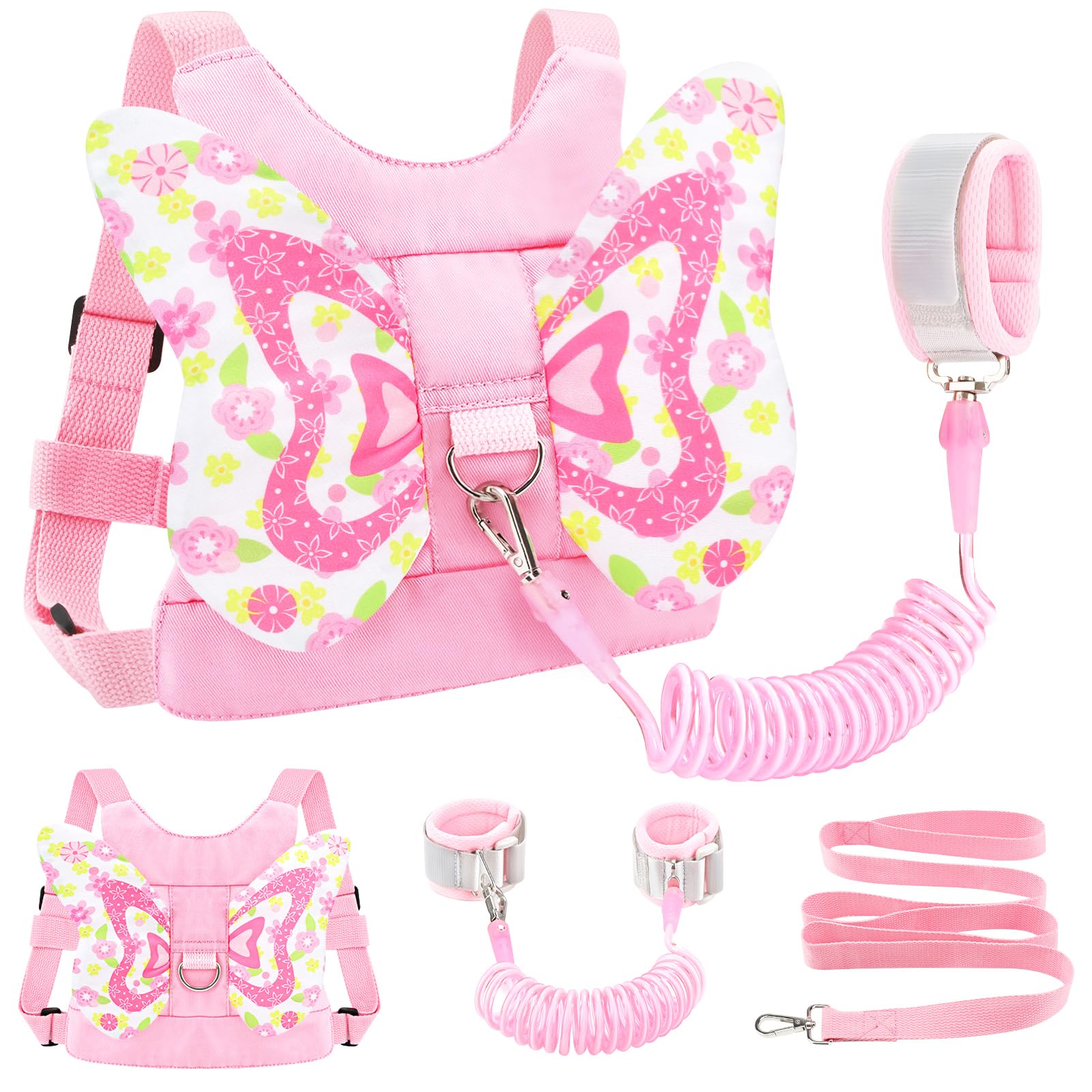 Accmor Toddler Harness Leash, 3 in 1 Cute Butterfly Kids Leash + Anti Lost Wrist Link, Adorable Child Walking Harness Wristband Assistant Soft Strap Belt Protector for Baby Girls to Outdoor Travel