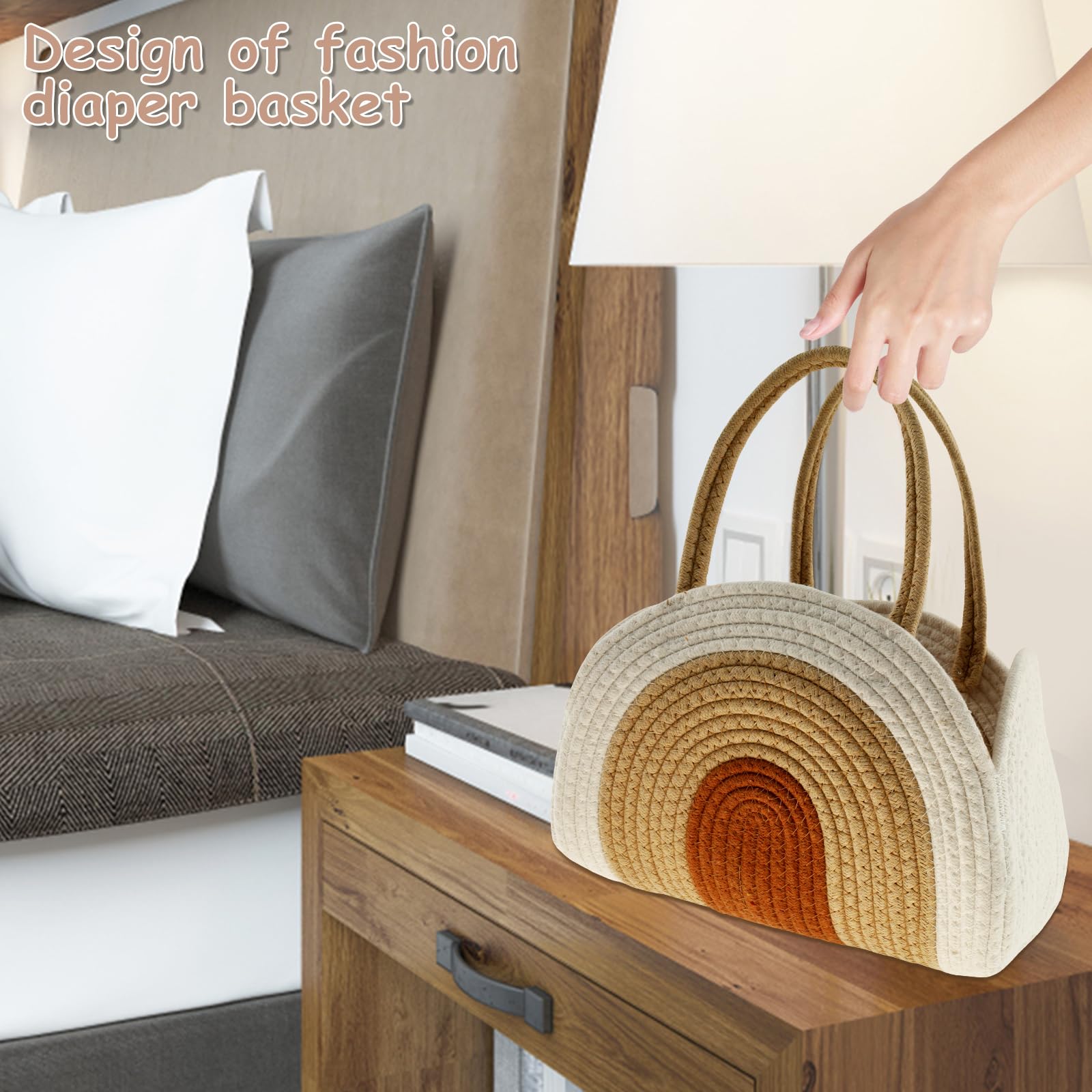 Cotton Rope Baby Diaper Caddy Organizer, Large Capacity Baby Diaper Caddy Basket, Multifunctional Baby Shower Basket, Portable Baby Diaper Organizer with Handle for Home Car Newborn Essentials Basket