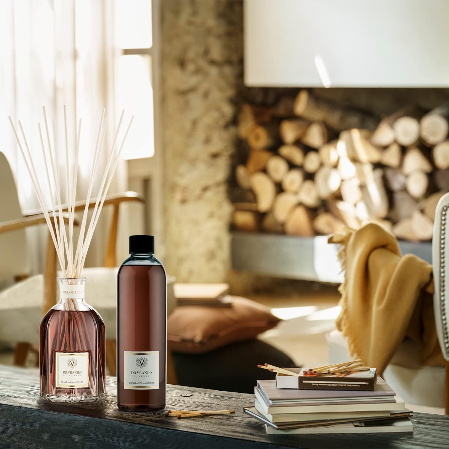 Dr. Vranjes - Melograno 250 ml Diffuser + Doppelback Weiße Stäbchen (3 Stück) – Luxuriöser Raumduft, Hergestellt in Italien, Hauptnoten: Fruchtig, Duftpyramide: Granatapfel, Wassermelone, Jasmin