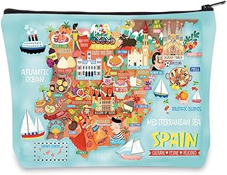 Spain Map Cosmetic Bag Spain Travel Souvenir Gift Spain Travelling Culture Themed Zipper Pouch Bag Spain Long Distance Relationship Gift (SPAIN)