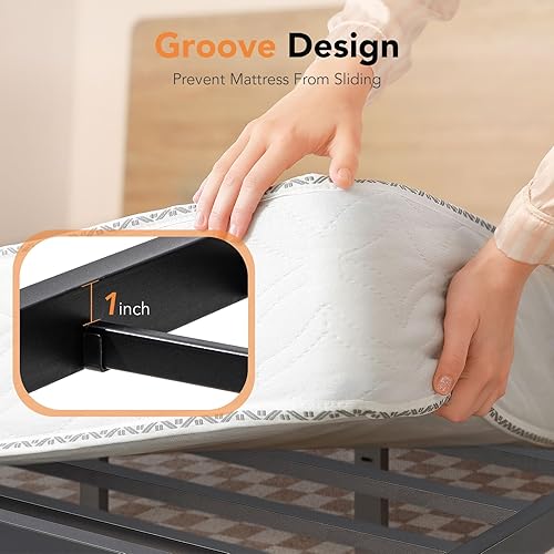 Miniatura 6 de Marco de cama Queen de 16 pulgadas de alto resistente, plataforma de metal de soporte fuerte de 3500 libras, marco de cama tamaño Queen con