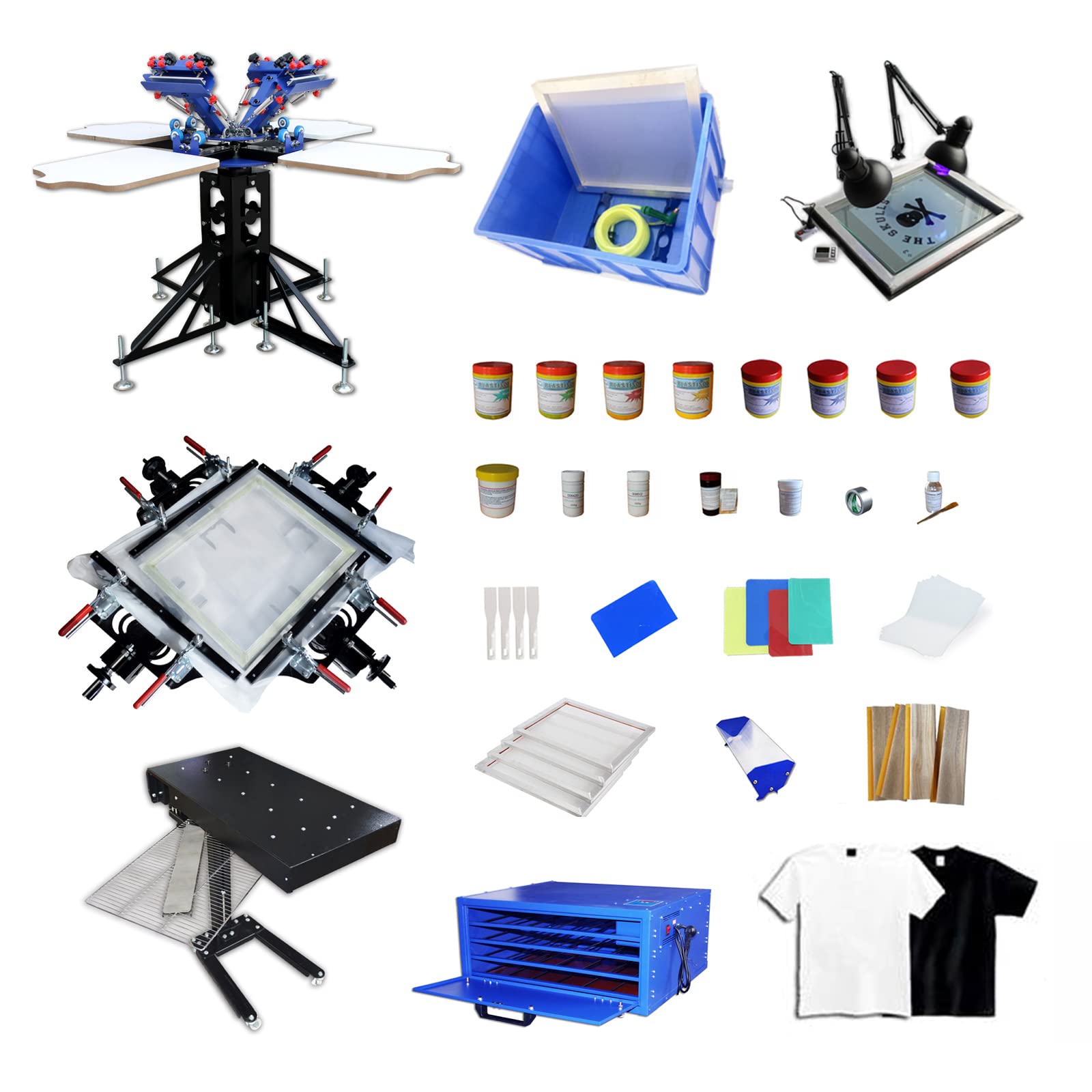 Tianiuseen Screen Printing Kit 4 Color 2 Station Screen Printer Silk Printing Press Equipment Material Screen Printing Flash Dryer for T-Shirt DIY