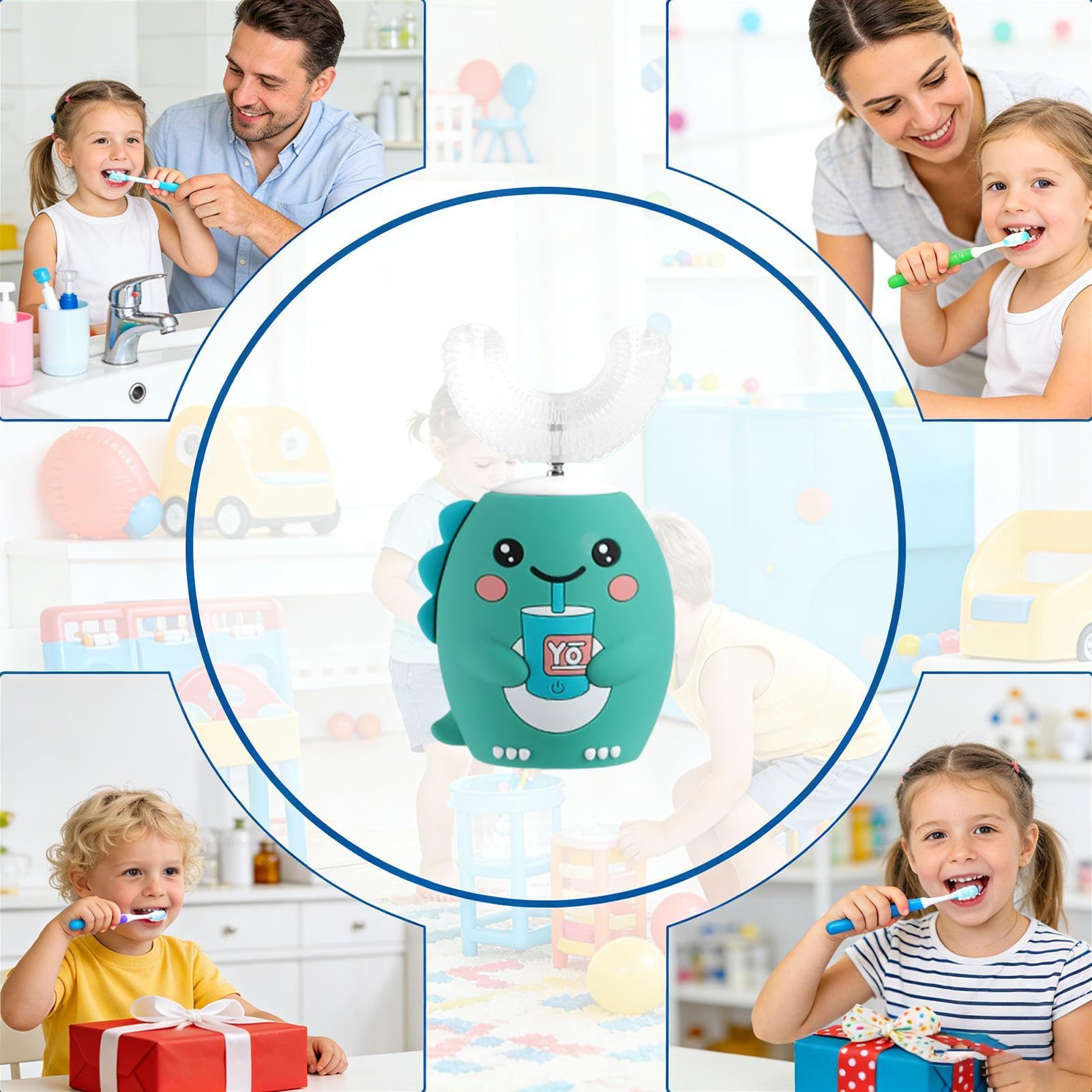 Spazzolino A Forma Di U Ricarica USB Pulizia Completa Della Bocca | Spazzolino Automatico A Cartoni Animati Per Bambini Per Ragazzi In Viaggio Dormitorio Campeggio Aeroporto All'Aperto Hotel