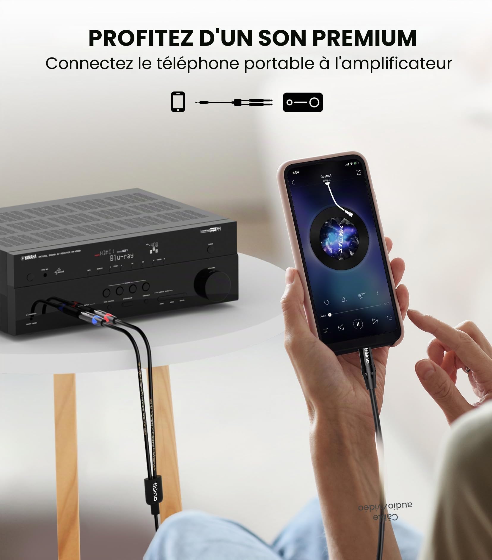 Tisino Câble stéréo 3,5 mm vers 6,35 mm, mini jack TRS stéréo vers double TS mono 6,35 mm, câble audio répartiteur en Y, câble audio auxiliaire vers jack – 3 m