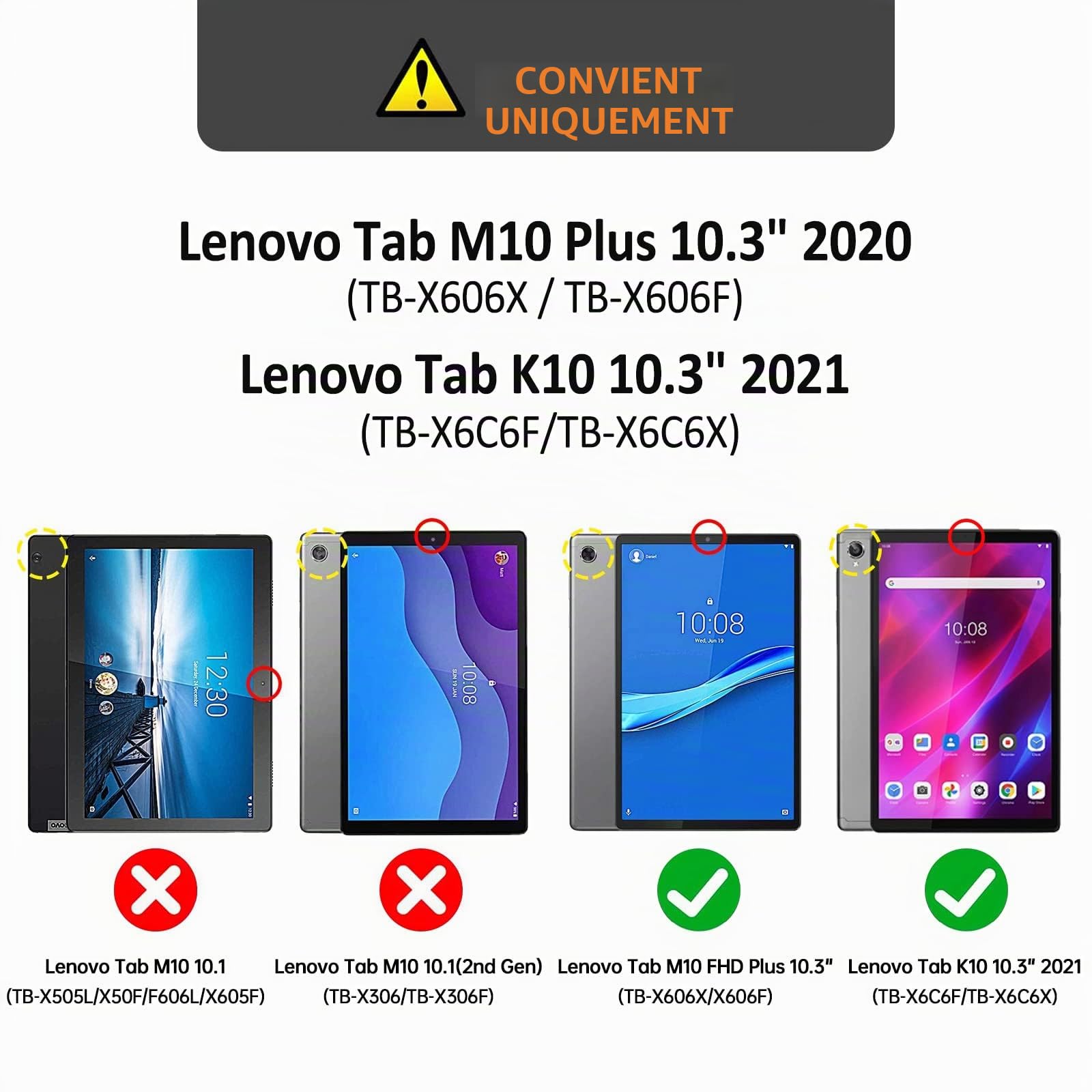 Gerutek Coque Antichoc Lenovo Tab M10 FHD Plus (2nd Gen)/Tab K10 2021, 10,3 Pouces, Étui de Robuste avec Support Pivotant, Bandoulière et Dragonne, Housse pour Lenovo M10 FHD Plus TB-X606F/X606X, Noir