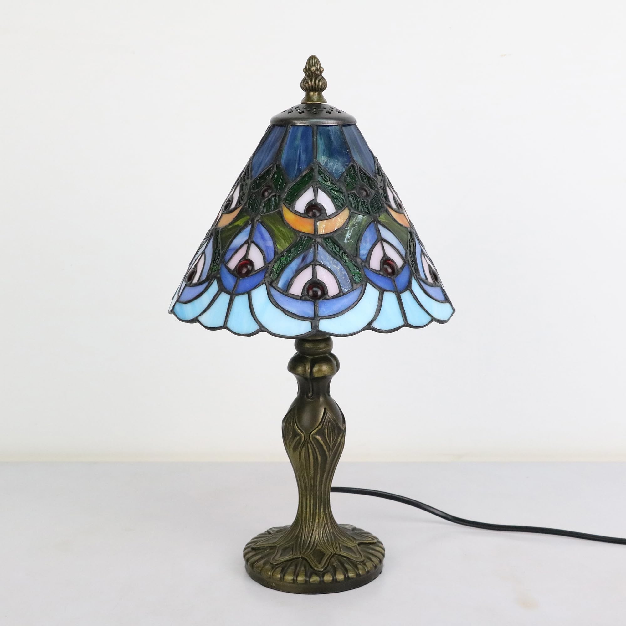 Lámpara de Mesa Tiffany, Lámpara de Mesa de Centro de Vidrio Multicolor Retro de 8 Pulgadas, Lámpara nocturna azul, Faros de cama, Lámparas de restaurante [Excluyendo bombillas]
