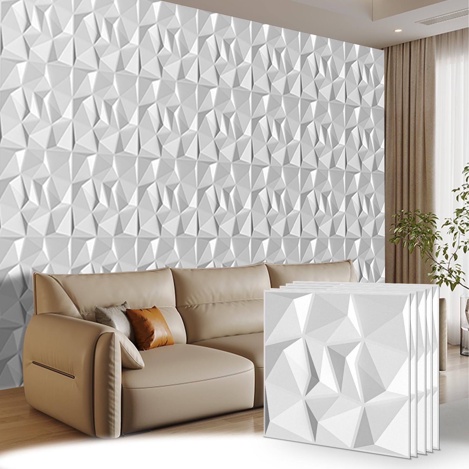 Wodaue 20PCS 3D Wall Panels, 19.7" x 19.7" PVC Diamond Textured Wall Panel Waterproof Interior Decor Panels for Living Room Bedroom Showroom Hotel Office, Cover 53 Sq.Ft
