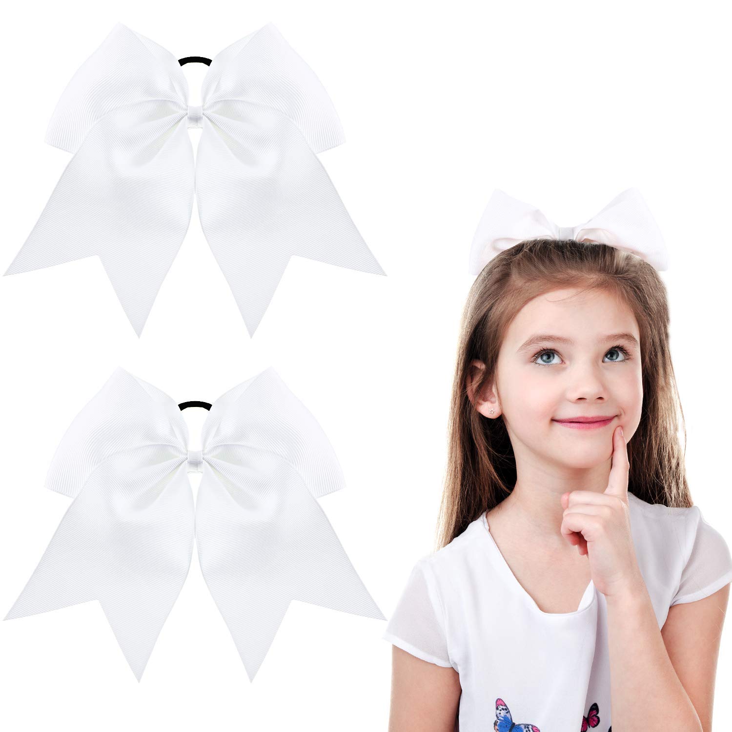 2 Packs 8 Inch Jumbo Cheer Hair Bows White Large