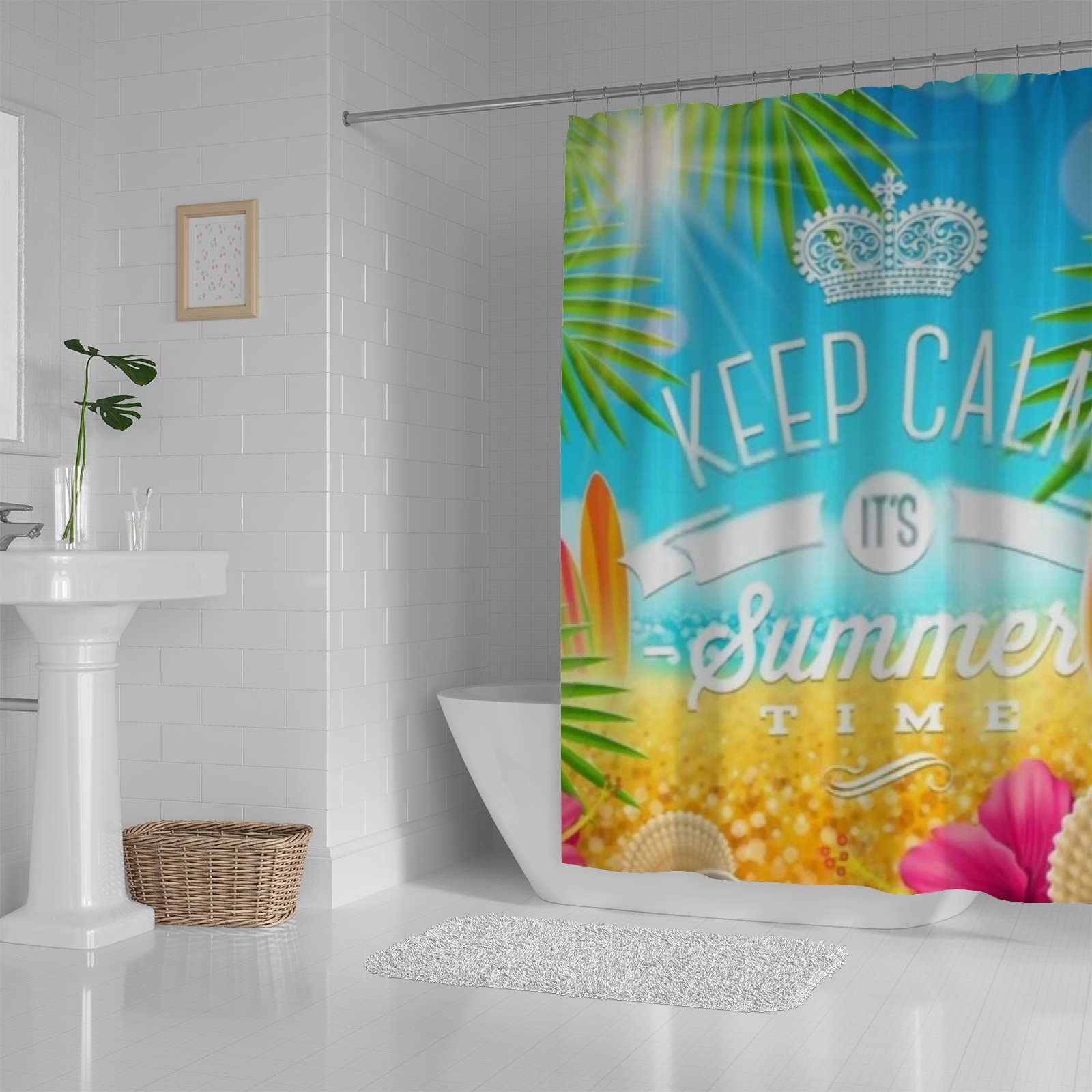 Shower Curtains for Bathroom Keep Callm Summer Holidays Greeting Waterproof Polyester Fabric Bathtub Shower Curtains with 12 Hooks Modern Machine Washable Durable,60x72 Inch