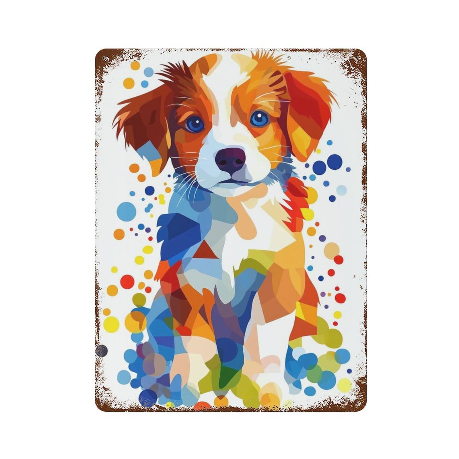 Colorful Dog Drawing 15.7"x11.8" Vintage Rust Metal Sign, Novelty Wall Decor for Living Room, Hallway And Home Decor