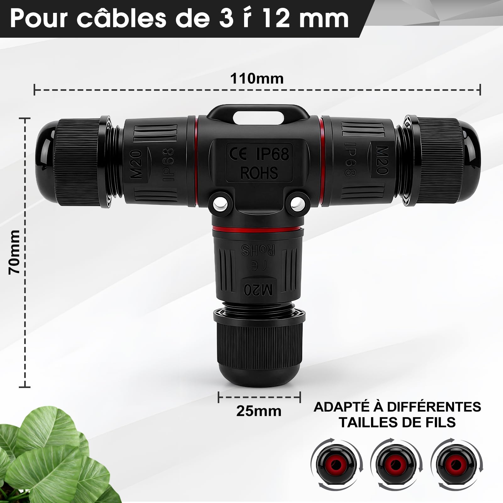 5 Pièces Connecteur Electrique Etanche IP68, 3 Fils Connecteur Etanche, Connecteurs de Câble Enterré Étanches, Forme de T, Pour Diamètre de Câble Ø3-12 Mm