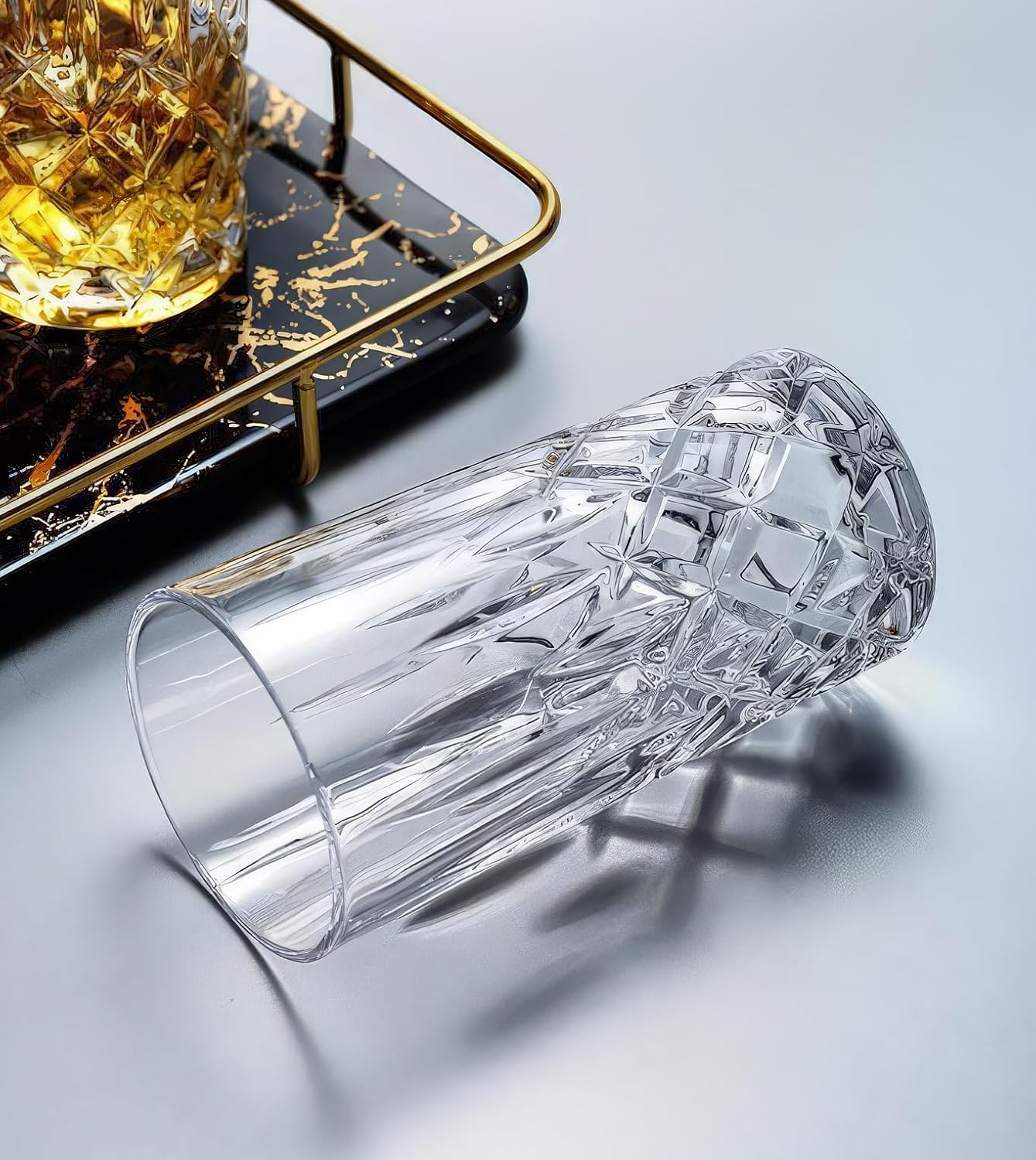6-Piece Crystal Highball and Collins Glasses Drinking Set – 15 oz Large Capacity, Elegant Crystal Glassware, Perfect for Multipurpose Use with Water, Coffee, Beer, Cocktails, and More