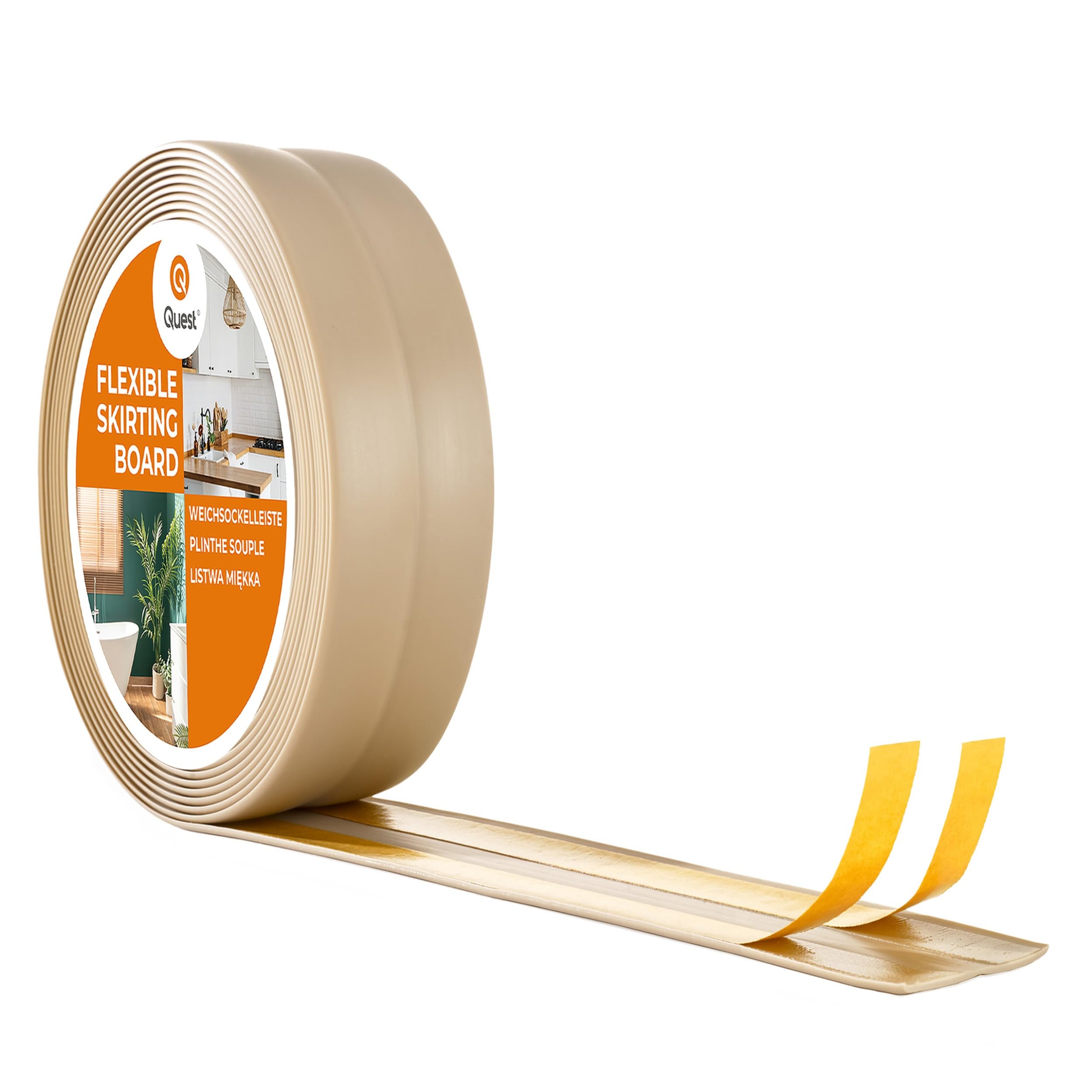 Quest Listwa wykończeniowa samoprzylepna PVC 15x15 mm – beżowy, 25 m | Miękka taśma dekoracyjna elastyczna, maskowanie szczelin i łączeń, do domu i biura, odporna na wilgoć, łatwe cięcie
