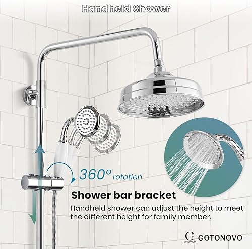 Miniatura 6 de gotonovo Juego de grifo de ducha expuesto para baño con asas cruzadas, montaje en pared, cabezal de ducha de lluvia de 8 pulgadas, accesorio de