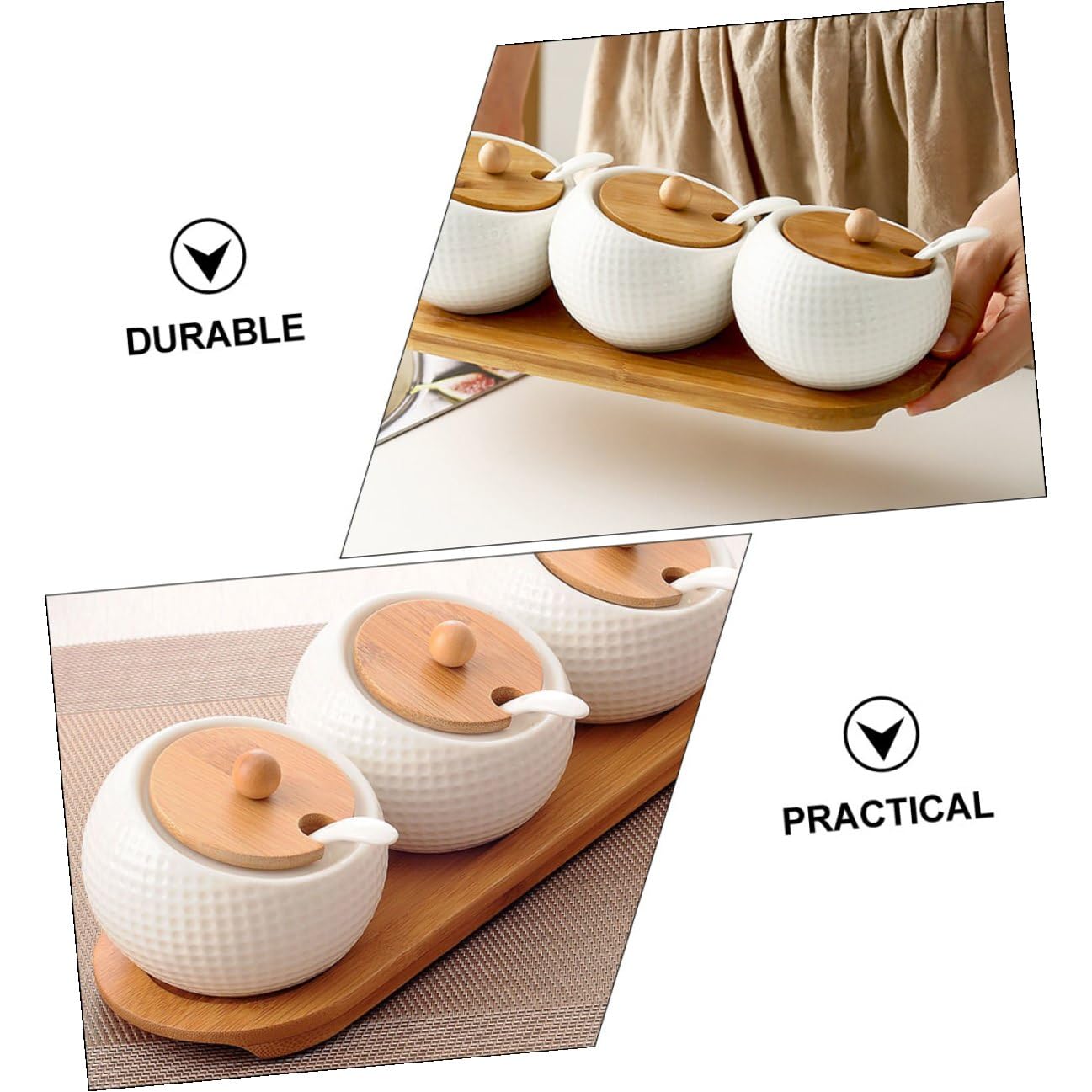 Gewürzaufbewahrungsbehälter aus Weißer Keramik mit Holzdeckel Praktisches Design für Gewürze und Chili Pulver zum Kochen Zuhause