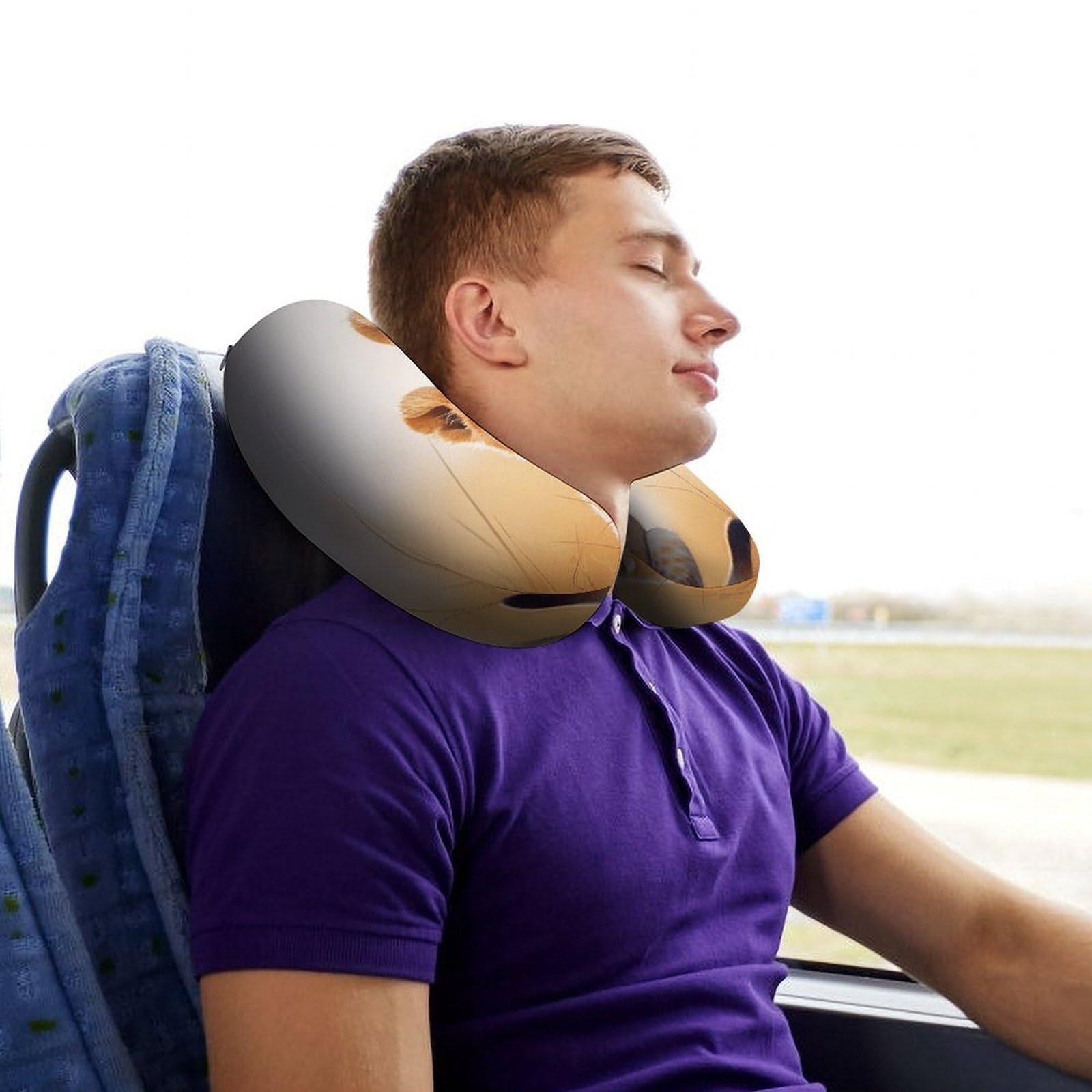 Almohada pequeña en forma de U de león, núcleo de almohada de espuma viscoelástica, cojín, proporciona apoyo para el cuello, almohada de viaje, adecuada para aviones, coches, hogares y