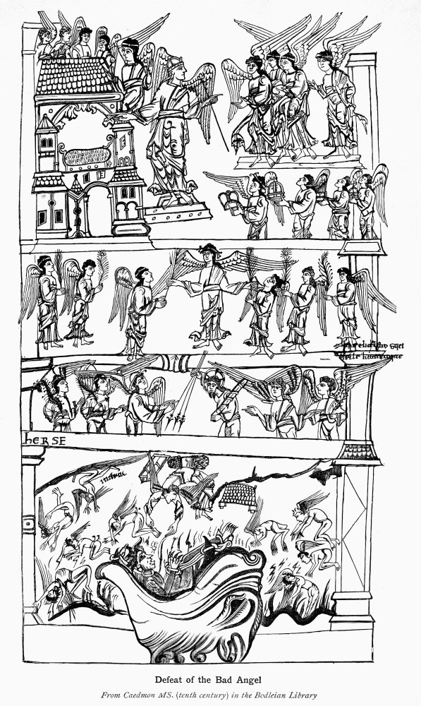 Caedmon Manuscript Ndefeat Of The Bad Angel A Page From The Caedmon Manuscript English C1000 Poster Print by (24 x 36)