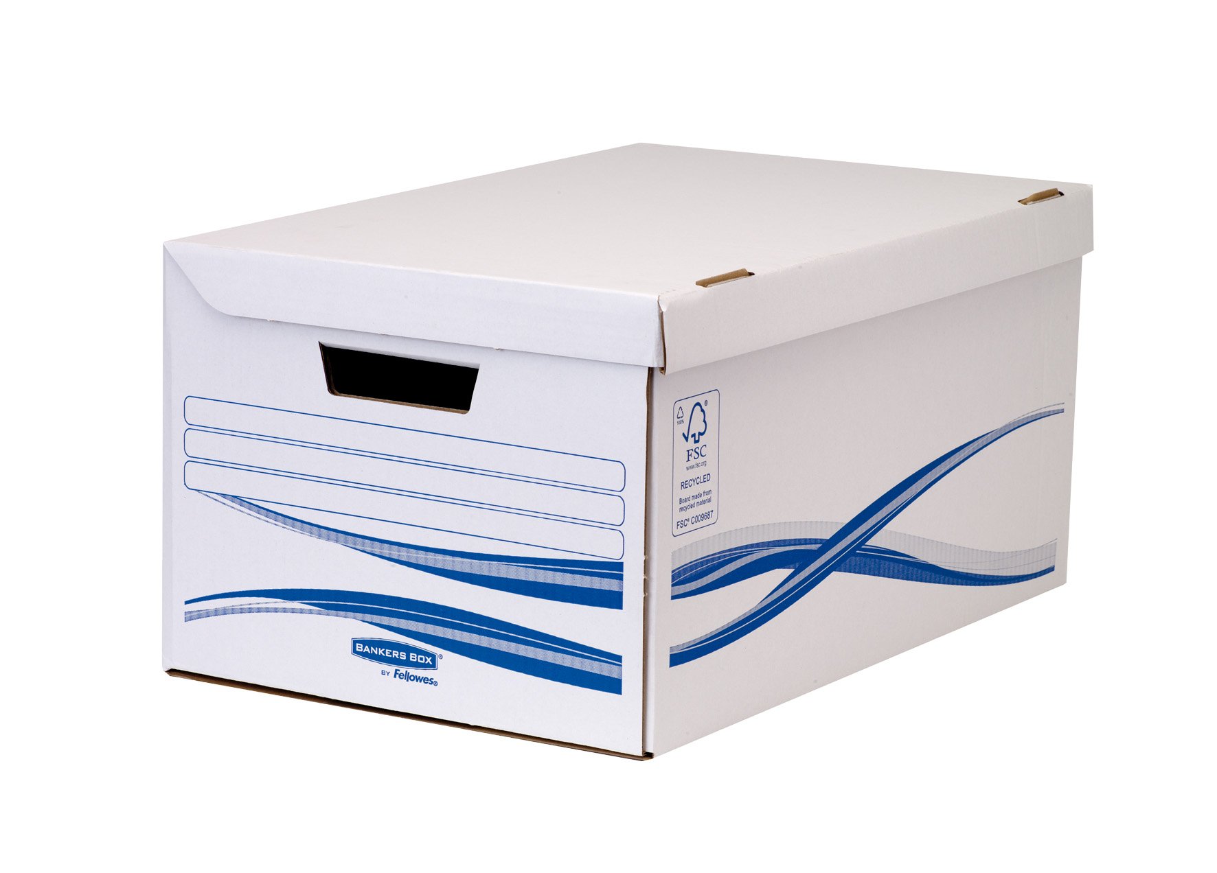 Bankers Box 10 Scatole con Coperchio a Ribalta Basic, formato Maxi, Scatola per Tutti gli Usi, Impilabile, 26 x 52,6 x 35 cm, in Cartone Riciclabile FSC, Confezione da 10 Pezzi