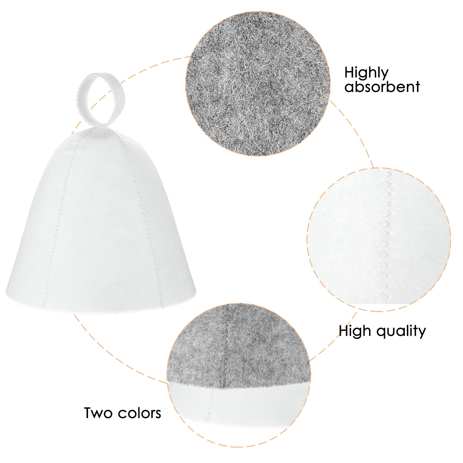 Lot de 2 bonnets de sauna en feutre de laine - Bonnet absorbant - Accessoire sauna universel (gris, blanc)