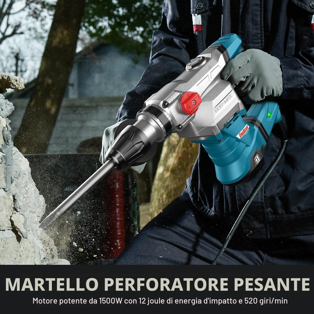 ENEACRO SDS-MAX Martello perforatore, 1500 W 12 Joule Martello demolitore con 3 funzioni, impugnatura antivibrante e frizione di sicurezza, capacità di perforazione 40 mm nel calcestruzzo