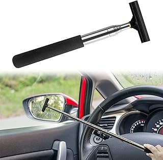 Car Rearview Mirror Wiper, Retractable Window Squeegee, Small Auto Squeegee Cleaner Water Side Mirror Wiper with Telescopic Long Handle, Snow Brush & Ice Scraper Car Accessories Cleaner Tool（Black）