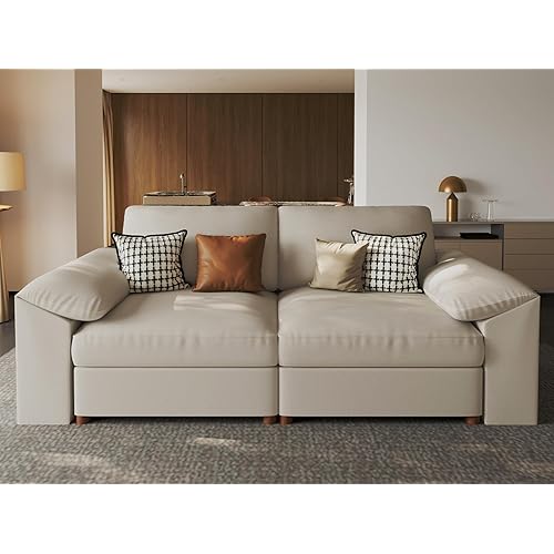EASE MOOSE Loveseat Sofa for Living Room,Oversized Deep Seat Modular Sectional,Modern Comfy 2 Seater Sofas,Scratch Resistant Faux Leather Couch for Small Spaces, Beige