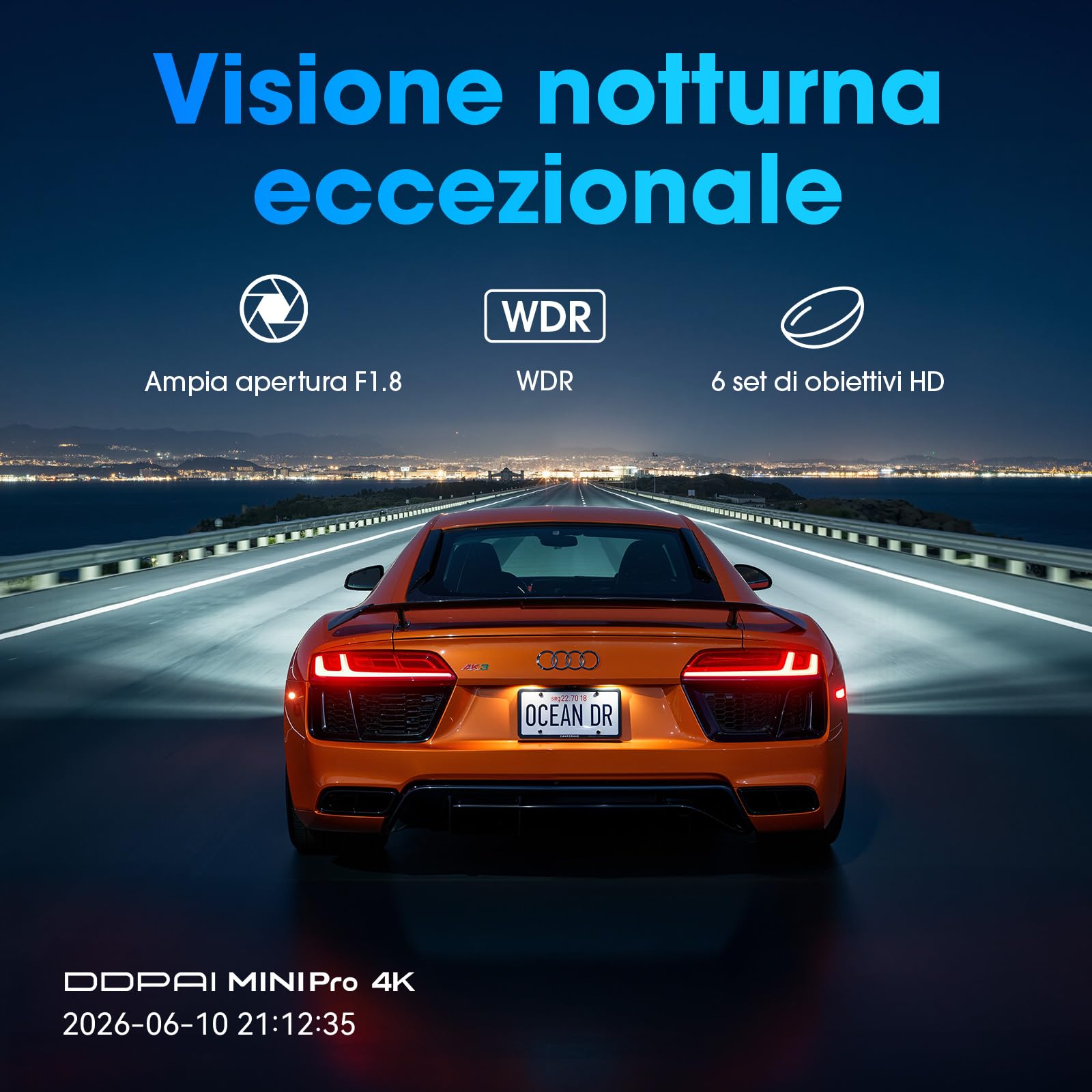 DDPAI MINI Pro 4K Dash Cam Auto, Camera 2160P, Ruotabile a 360°, Scheda da 64 GB Inclusa, Visione Notturna, 24H Monitor Parcheggio, 5.8G WiFi 6, Registrazione in Loop, Controllo App, Supercondensatore