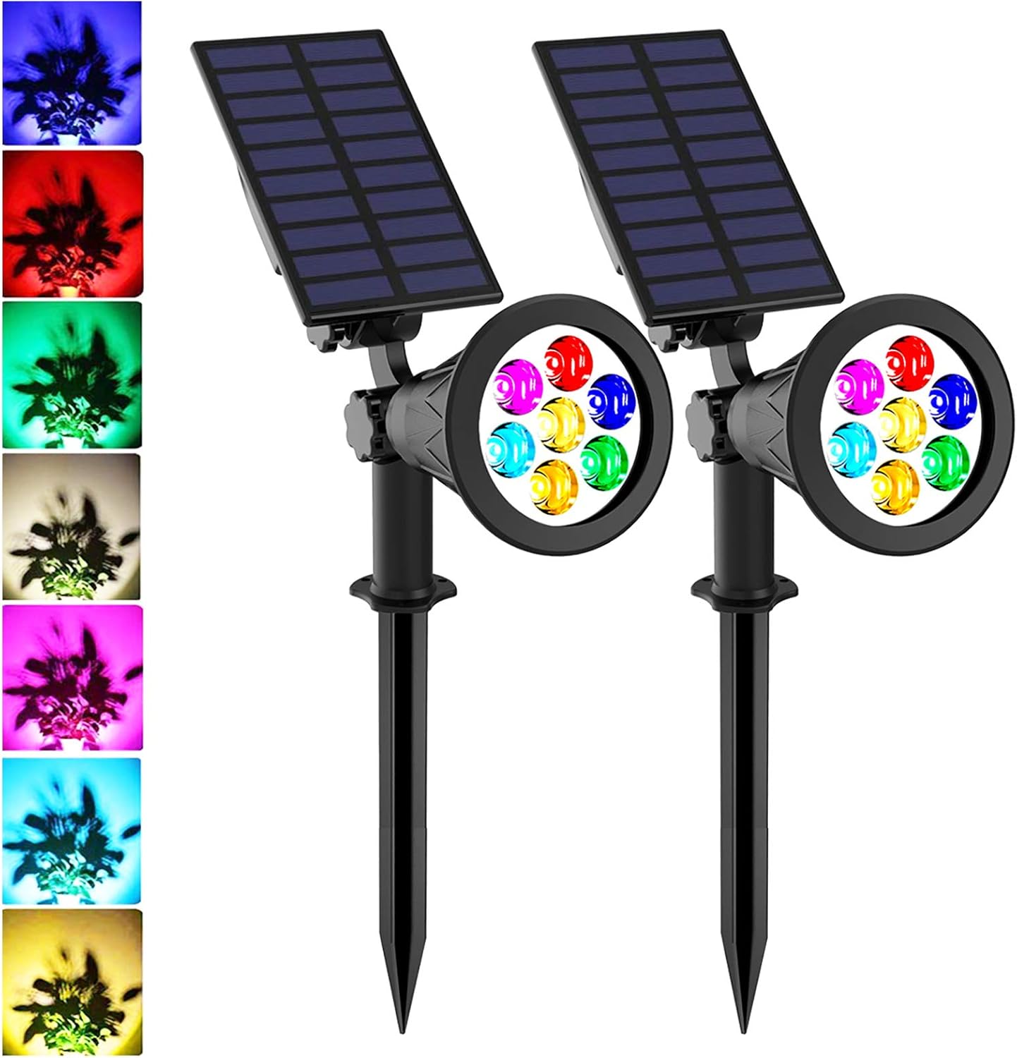Solar Lights Outdoor 7 Led Color Changing RGB Solar Spotlight 2 in 1 Waterproof Wall Light Solar