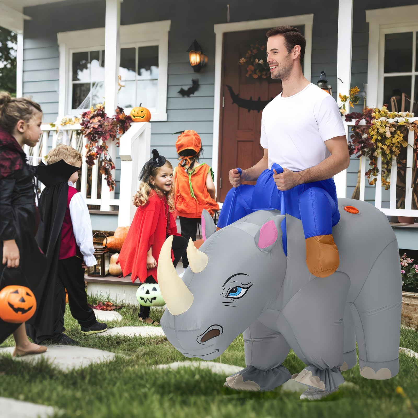 Spinosaurus Costume gonfiabile da rinoceronte per adulti, costume di Halloween, divertente cavalcata su animali, costume da rinoceronte gonfiabile per uomini e donne, Grigio, taglia unica