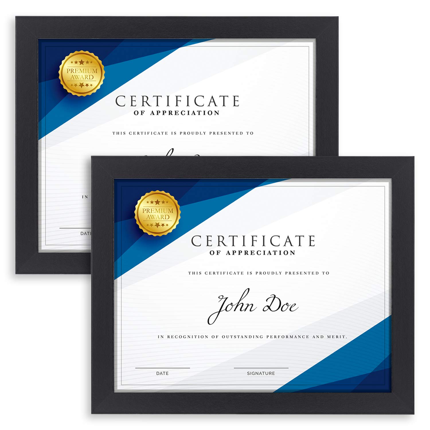 Langdon House Certificate Frames (Black, 2 Pack), 8.5x11 Modern Diploma Frames, Sturdy Wood Composite Document Frames, Wall Mount Hooks Included, Prima Collection