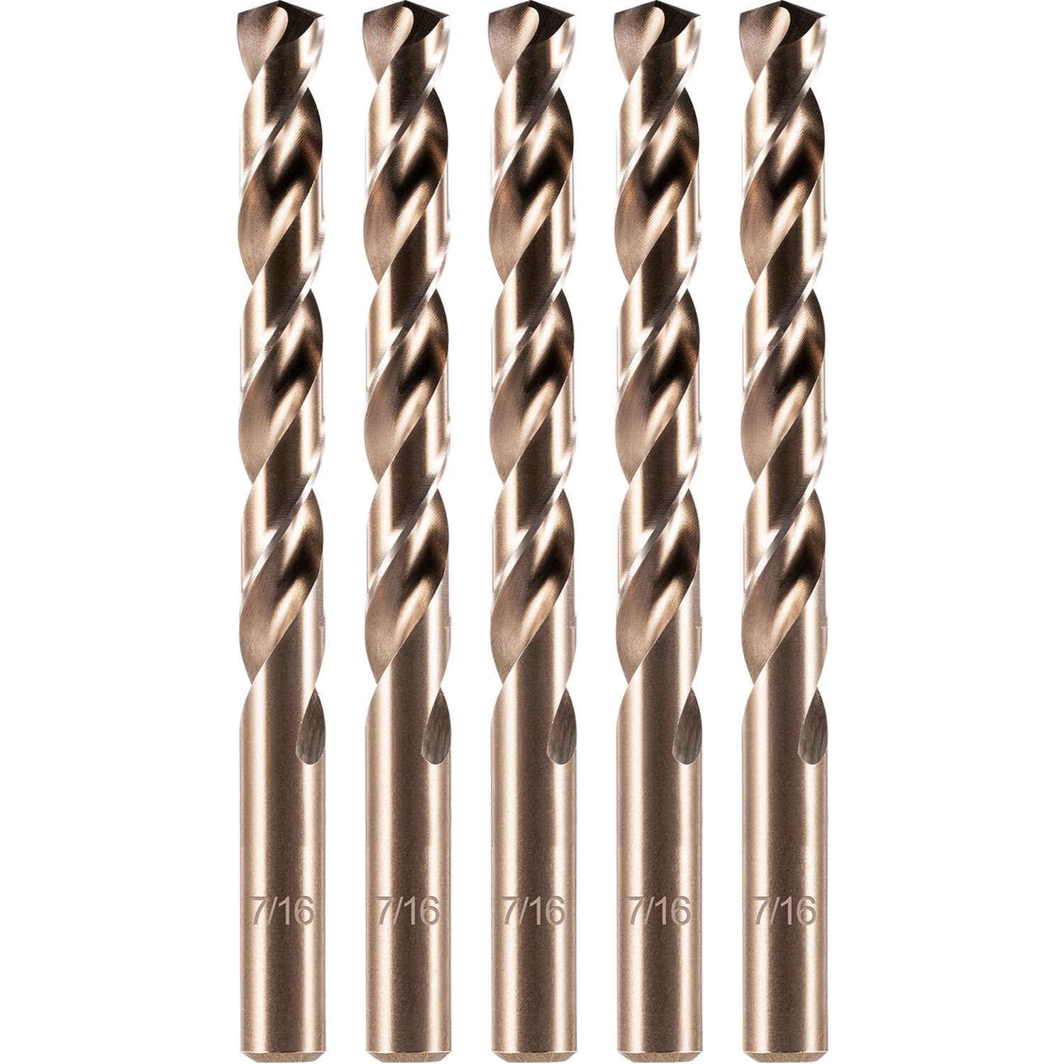 amoolo 7/16" Cobalt Drill Bit(5pcs), M35 HSS Metal Drill Bit Set for Hard Metal, Stainless Steel, Cast Iron Box of 5