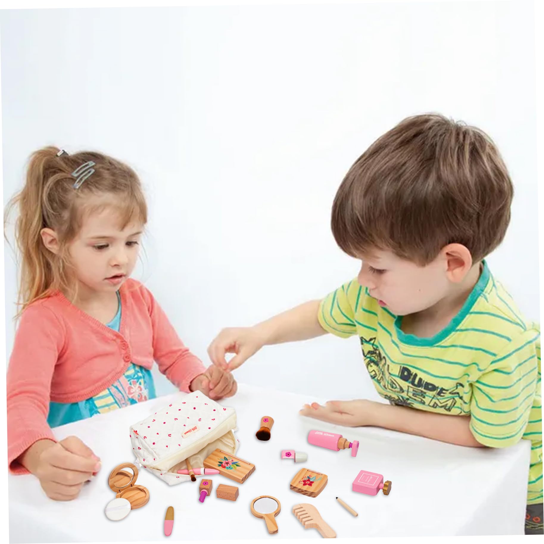 Juego de Juguetes de Maquillaje de Madera, Maquillaje Completo, Interactivo imaginativo, Juguete de Lindo Educativo temprano con Bolsa de algodón, para niñas..
