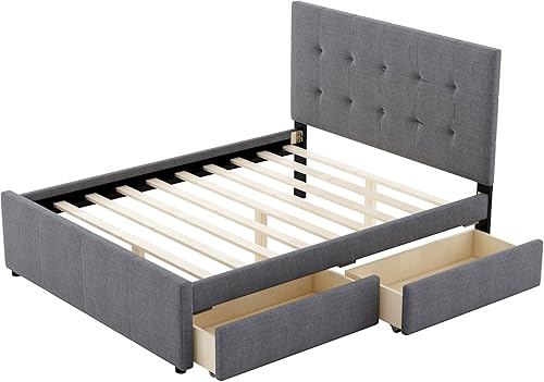 Miniatura 6 de RUNWON Camas de plataforma de tamaño matrimonial y individual con nido de tamaño individual para niños y adultos cama en forma de L con mesa