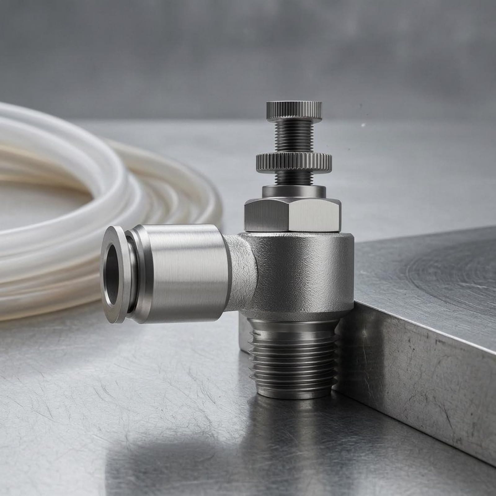 Amagogo Válvula de Control de Flujo con Control Neumático y Rosca Exterior Fabricada en Acero Inoxidable y Sello de Caucho Fácil Conexión Adecuada para, Acero Inoxidable SL12-01 10 Unidades