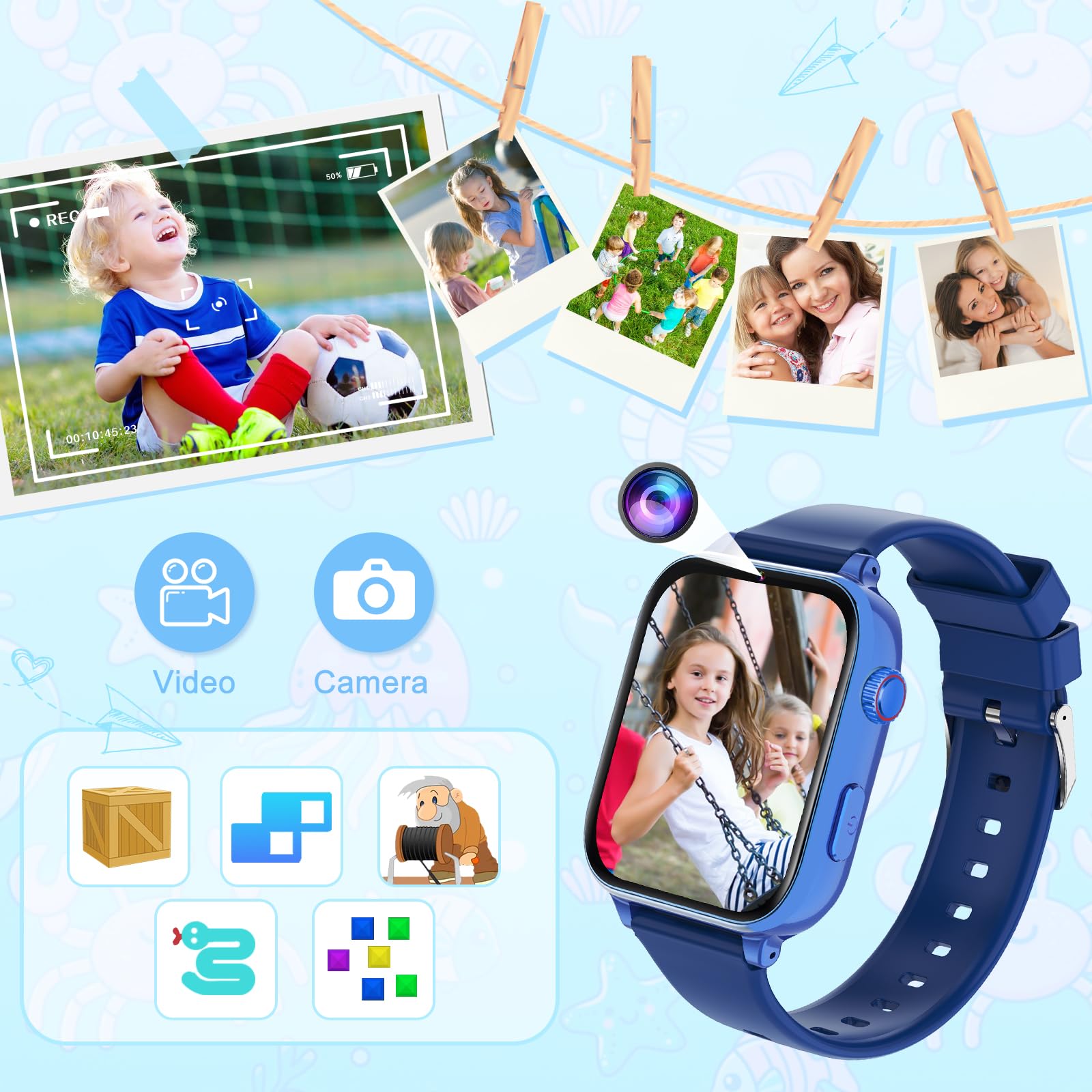 Smartwatch Bambini GPS 4G, Orologio Intelligente con Telefono Videochiamata | Chat, SOS, Sveglia, Contapassi, Camera, Modalità Classe, Gioco, Smart Watch per Ragazza e Ragazzo 4-12 Anni Regalo, Blu