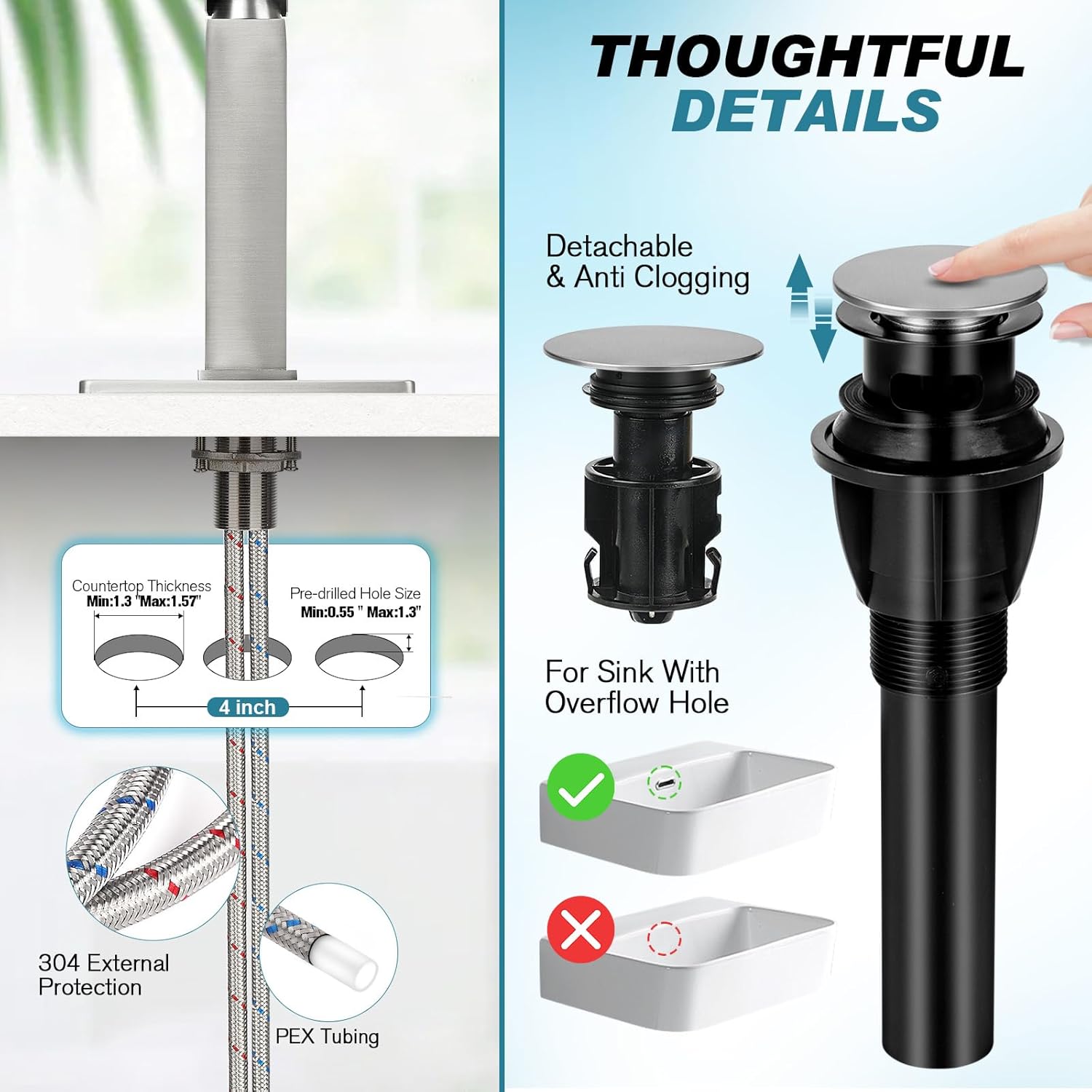 Matte Black Stainless Steel Single Handle Bathroom Faucet with Pop Up Drain