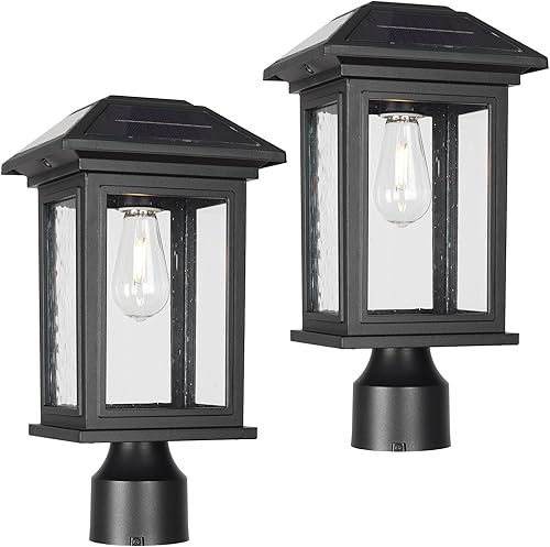 Miniatura 10 de Luces solares para exteriores, impermeables, antioxidantes, de poste negro, con vidrio transparente, lámpara LED de energía solar para jardín, patio