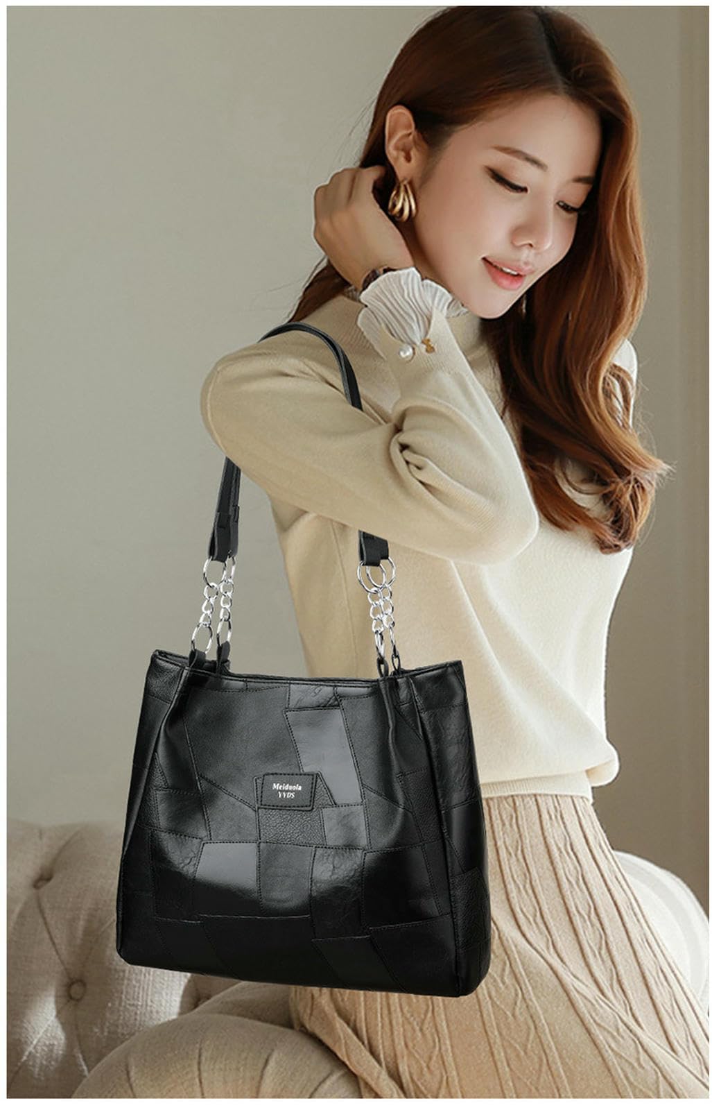 Damentaschen Damen-Einkaufstasche, Weiches Pu-Leder, Vintage-umhängetasche, Große Designer-Damen-hobo-Tasche-braun-einheitsgröße