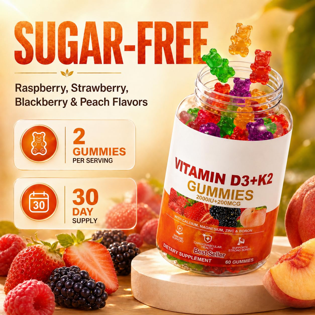 Vitamin D3 + K2 Gummies 2000 IU with Calcium, Magnesium & Zinc, Mixed Fruit — Amazon image 8
