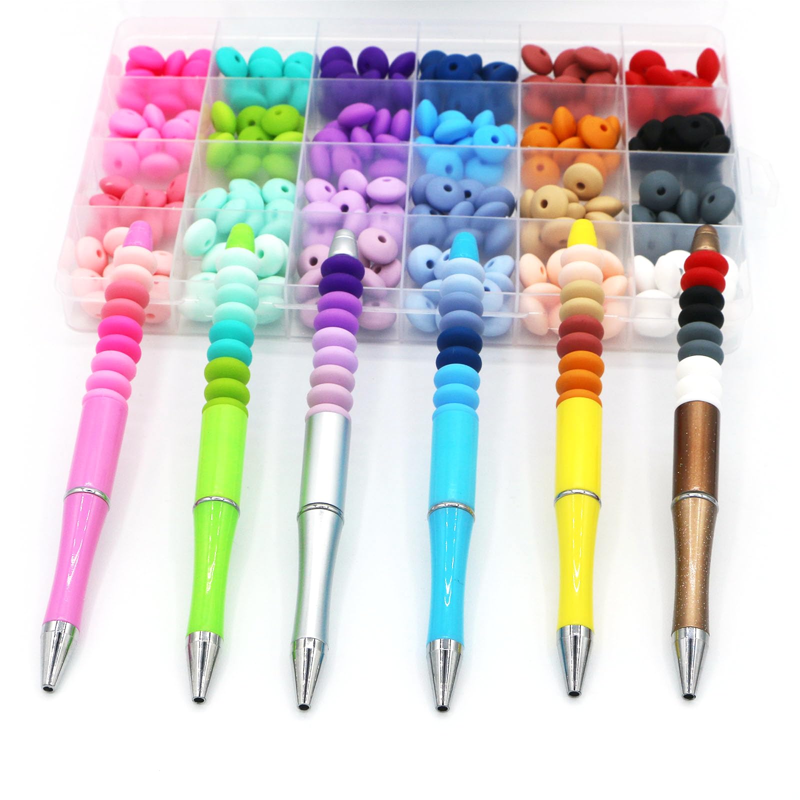 50/100 Pezzi 12mm Perline di Lenticchie in Silicone per Creazione di Gioielli Perline Abaco Collana Fai da Te Bracciali Accessori per Gioielli-Metallo Bianco, 100 Pezzi