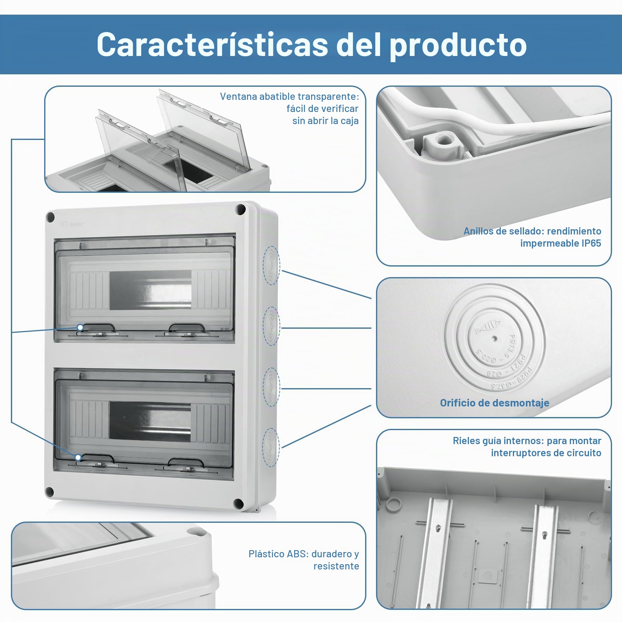 JIZZU Caja de Distribución de Montaje Superficial, IP65 2 Filas Cubre Cuadro Electrico con 24 Módulos, Caja Estanca Exterior Electrica para Jardines Exteriores, Granjas, Centro Comercial