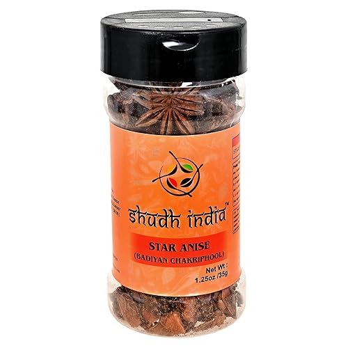 Shudh India Semillas de anís estrellado, vainas enteras (Badian Khatai) Tarro de PET de especias ~ Todo natural | Apto para gluten | Sin OMG |