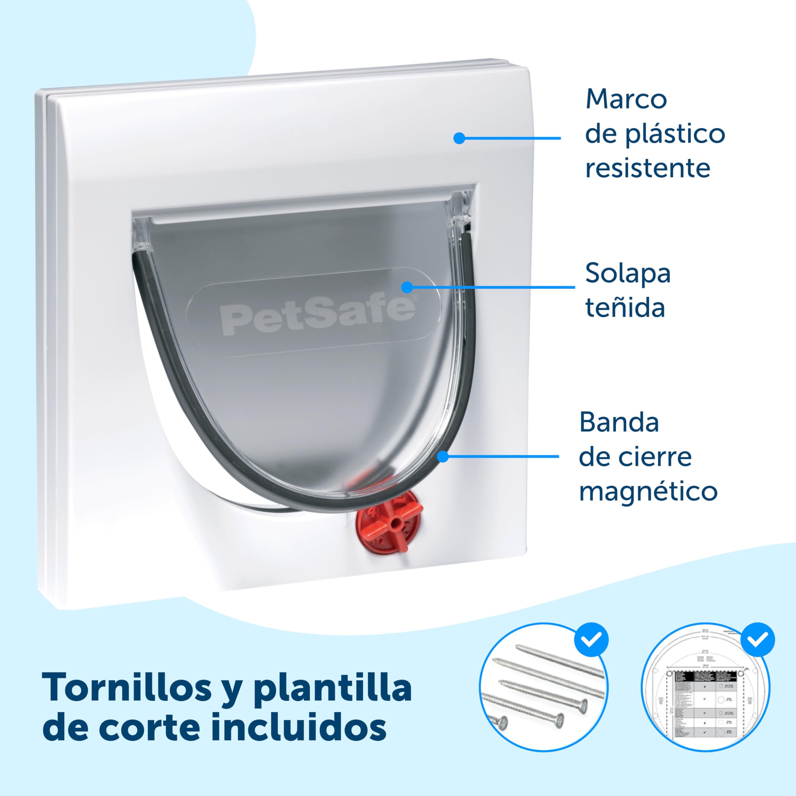 PetSafe Staywell Classic, Gatera con 4 Posiciones de Cierre, Gatera de Entrada y Salida, Instalación Fácil, Resistente, para Gatos hasta 7 Kg, con Túnel, Blanco