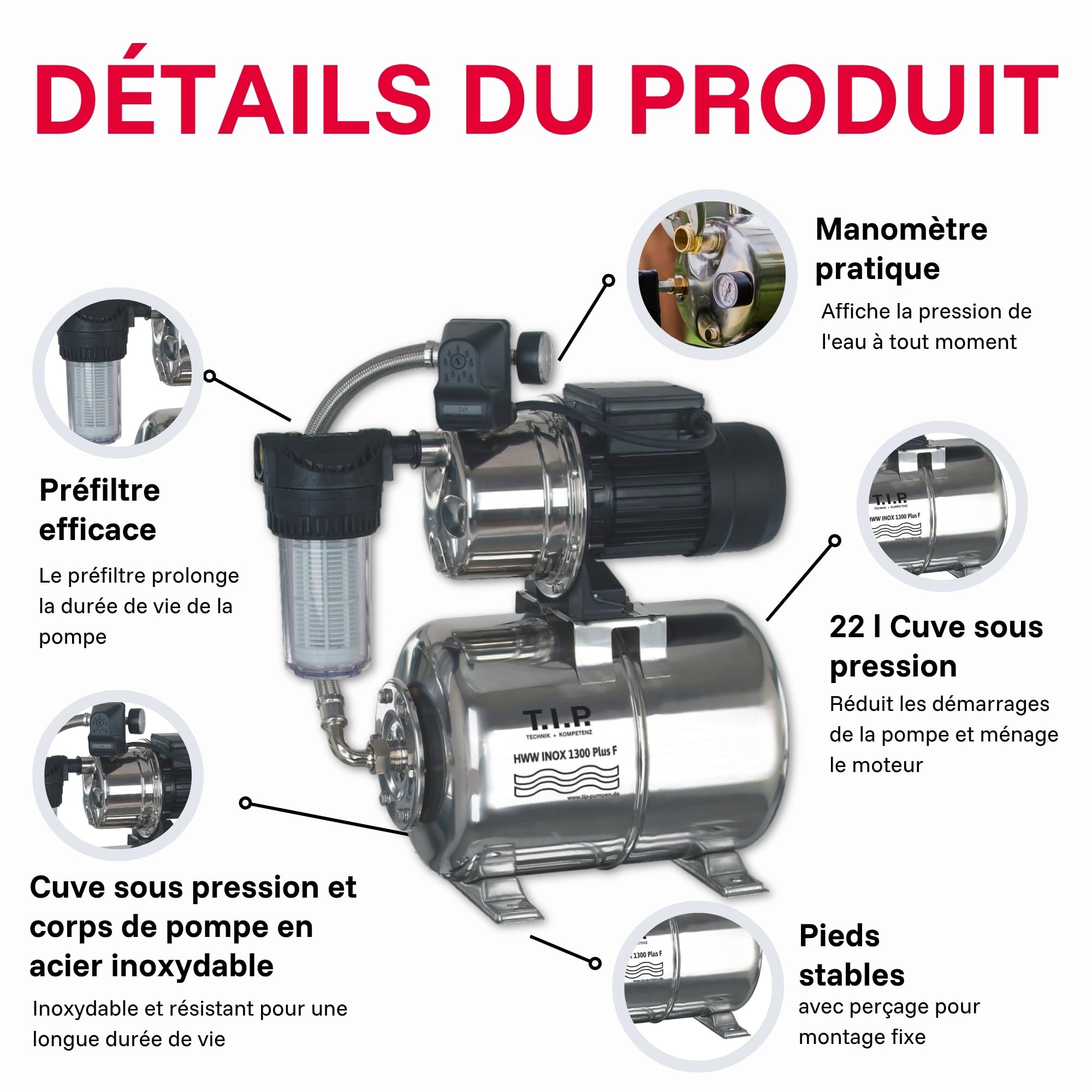 T.I.P. HWW 1300 Circuit d'Eau Domestique en Inox, 1200 W, 4350 l/h
