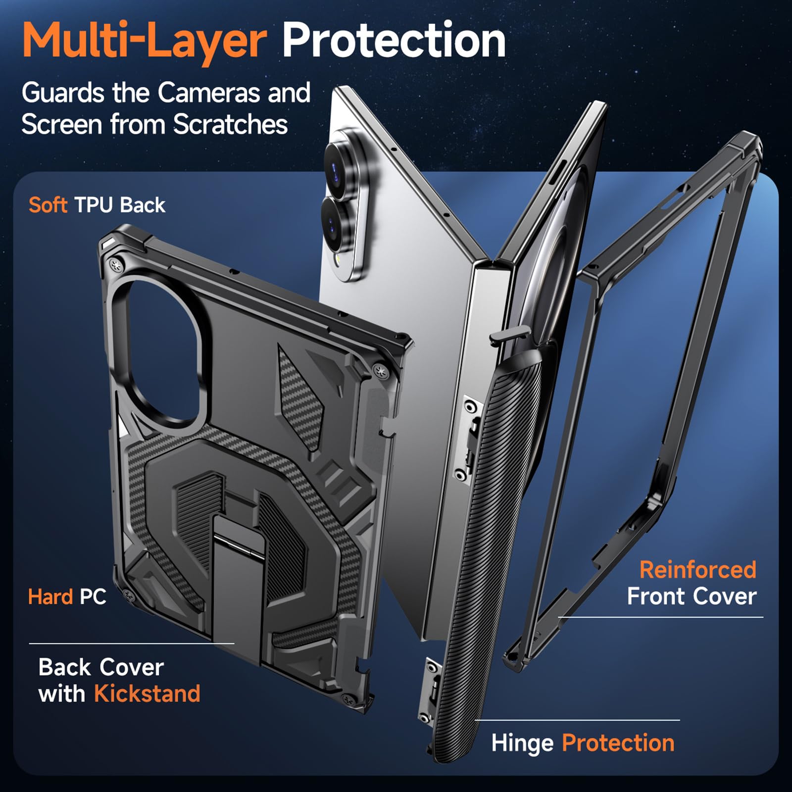 Custodia Magnetica For Samsung Galaxy Z Fold 8, Custodia Militare Antiurto Rigida For PC Smerigliata Pieghevole Cavalletto In Metallo Ricarica Wireless Cover Di Protezione Cerniera(Blue)