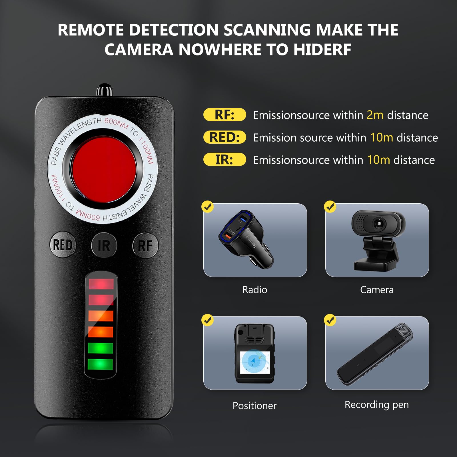 Hidden Camera Detector,Spy Camera Detector,Bug Detector Device with 10m Wide Range,GPS Tracker Detector and Anti Spy Detector for Travel,Hotel,Bathroom,Car,Airbnb - Image 2