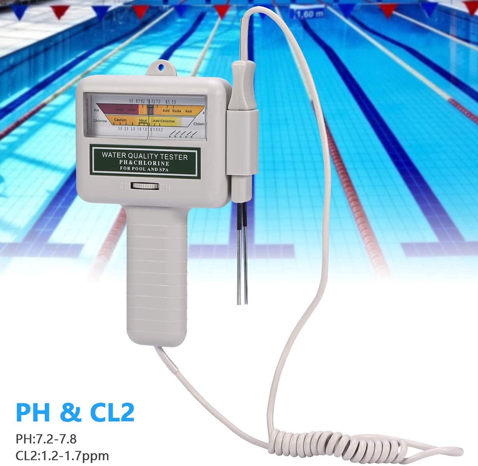 Misuratore di Cloro PH, Misuratore di Cloro E PH 2 in 1 per Piscina, Test dell'Acqua Misuratore di PH Elettronico Digitale Misuratore di Cloro per Piscina Spa Piscina per Acqua Potabile