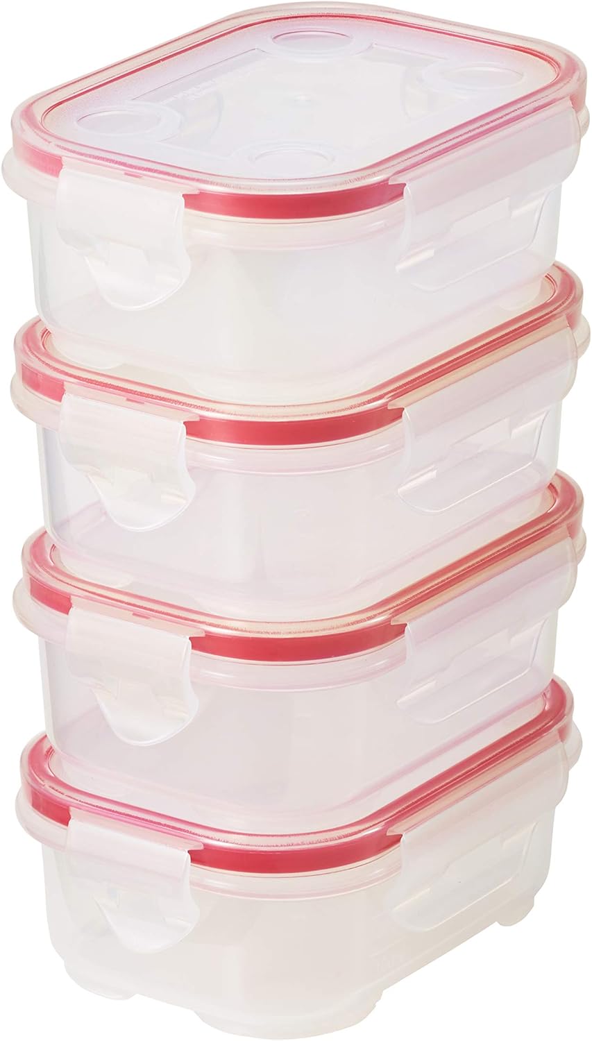 グッドプラス (GoodPlus+) 抗菌密閉容器キープロック (角小4個セット, レッド) 【抗菌力国際規格SIAA適合】【抗菌力で食材が長持ち】【100万回耐久試験合格の4ヵ所ロックは密閉性も耐久性も】【汁もニオイも漏らさない】【耐熱耐冷温度-20~140℃】【食器洗浄機使用可】【蓋を外せば電子レンジ使用可】【保存容器】【衛生的】