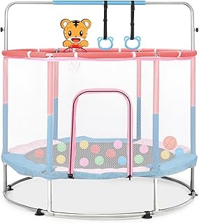 Aptliton Kids Trampoline 5FT for Toddlers with Safety Nut, Adjustable Gymnastics Bars & Handle, Foam Pole Cover and Basketaball Hoop, Small Trampoline Indoor/Outdoor