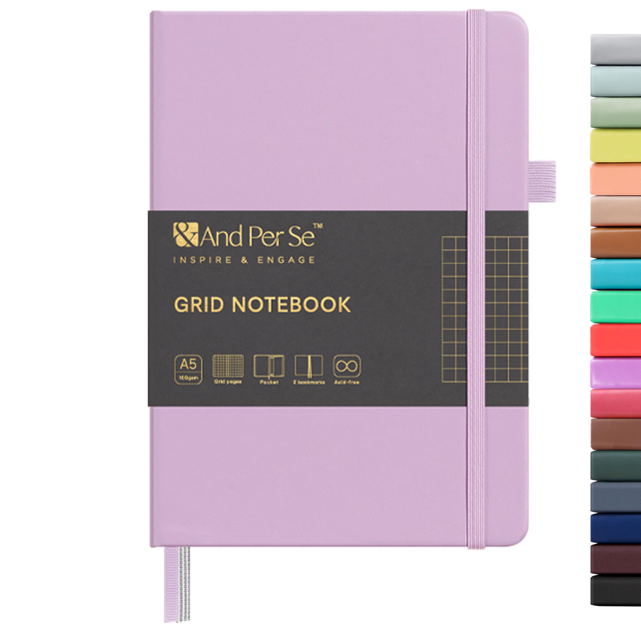 &And Per Se Graph Notebook, 5mm Grid, A5 Hardcover, 160 Pages 100gsm Thick Paper, Grid Journal for Diagrams, Wireframes, CAD Sketches (Lavender) — image 1